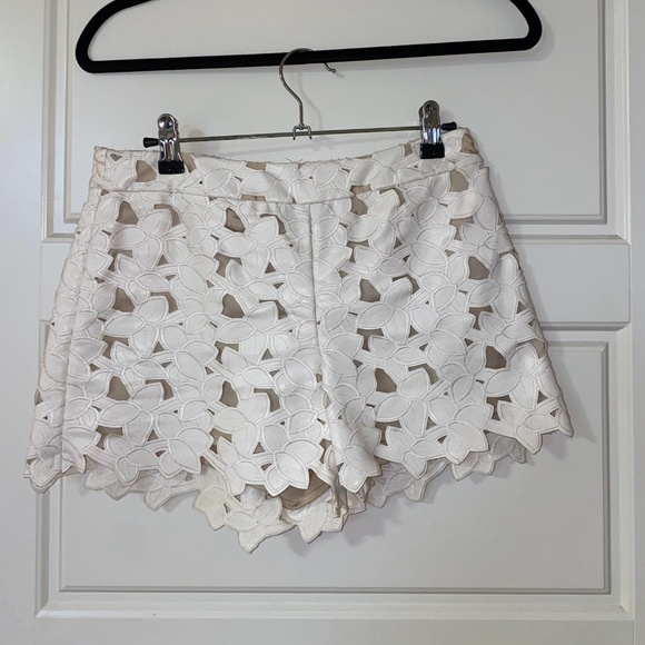 Alice and Olivia White Leather Lace Shorts